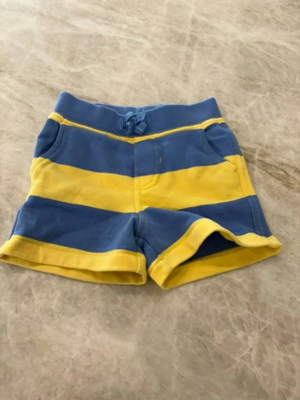 Ralph Lauren Blue and Yellow Striped Hoodie and Shorts, Size 9 Months